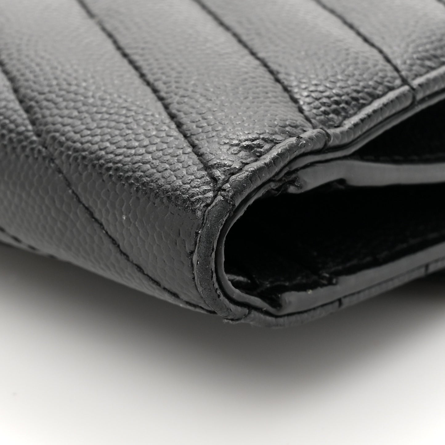 Grain De Poudre Matelasse Chevron Monogram Compact Tri Fold Wallet Black