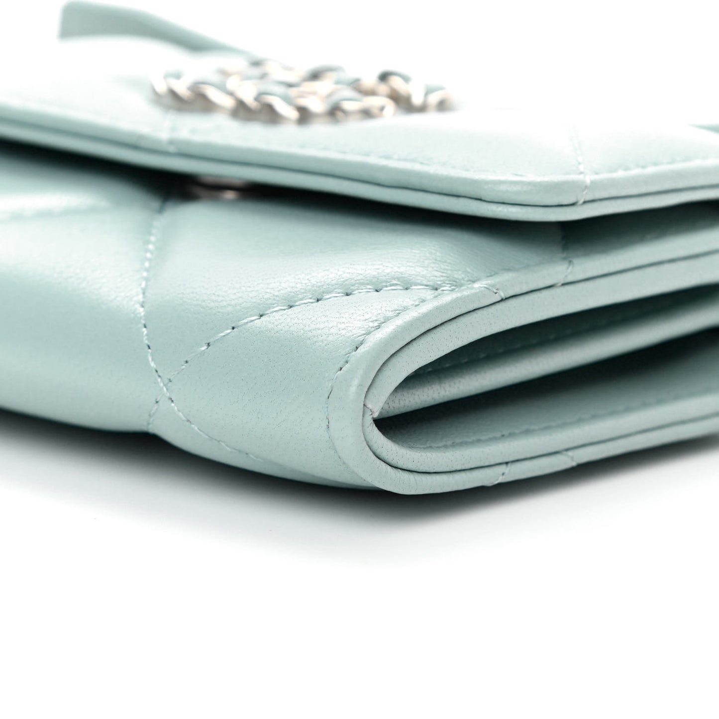 Lambskin Quilted Chanel 19 Flap Coin Purse With Chain Light Blue