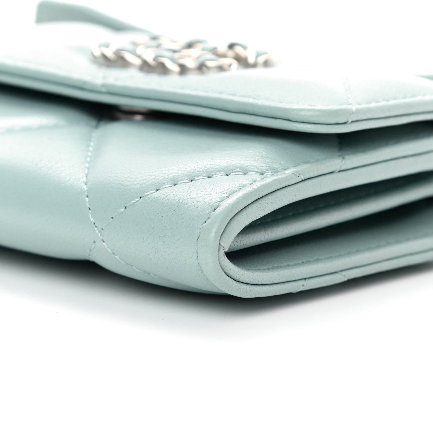 Chanel Lambskin Quilted Chanel 19 Flap Coin Purse With Chain Light Blue 11 of 13