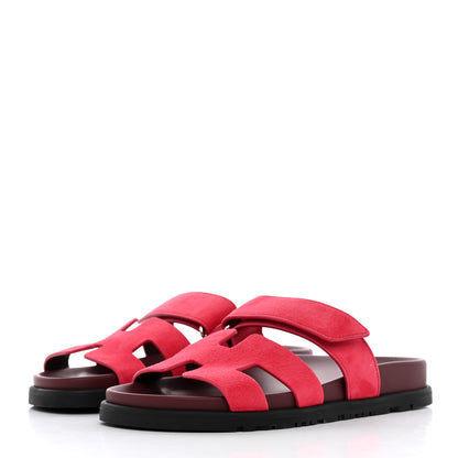Hermes Suede Goatskin Womens Chypre Sandals 35.5 Rose Frambroise 3 of 9
