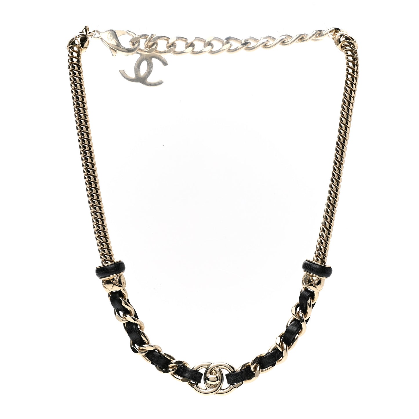 Metal Lambskin CC Turnlock Choker Necklace Black Gold