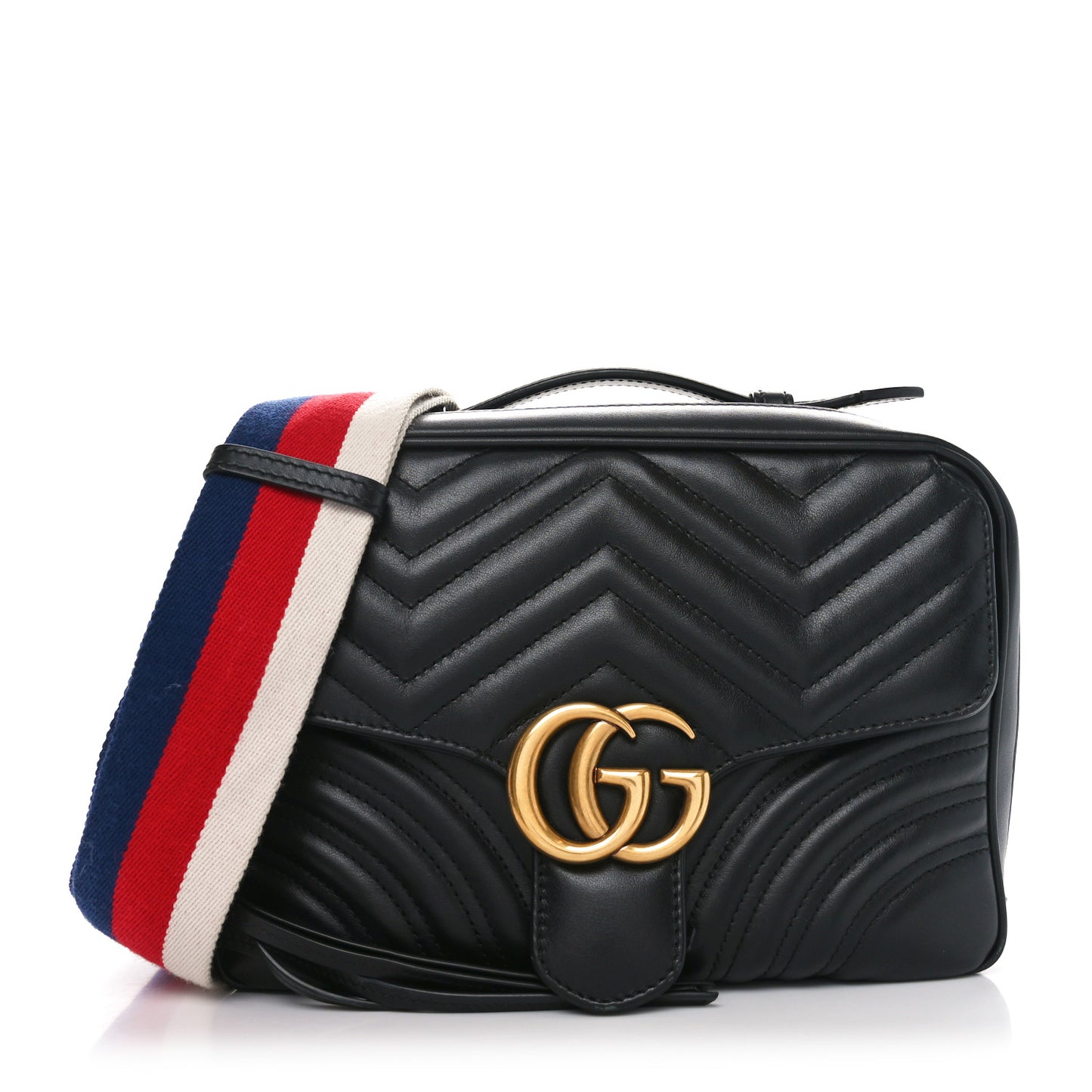 Calfskin Matelasse Sylvie Web Small GG Marmont Top Handle Shoulder Bag Black