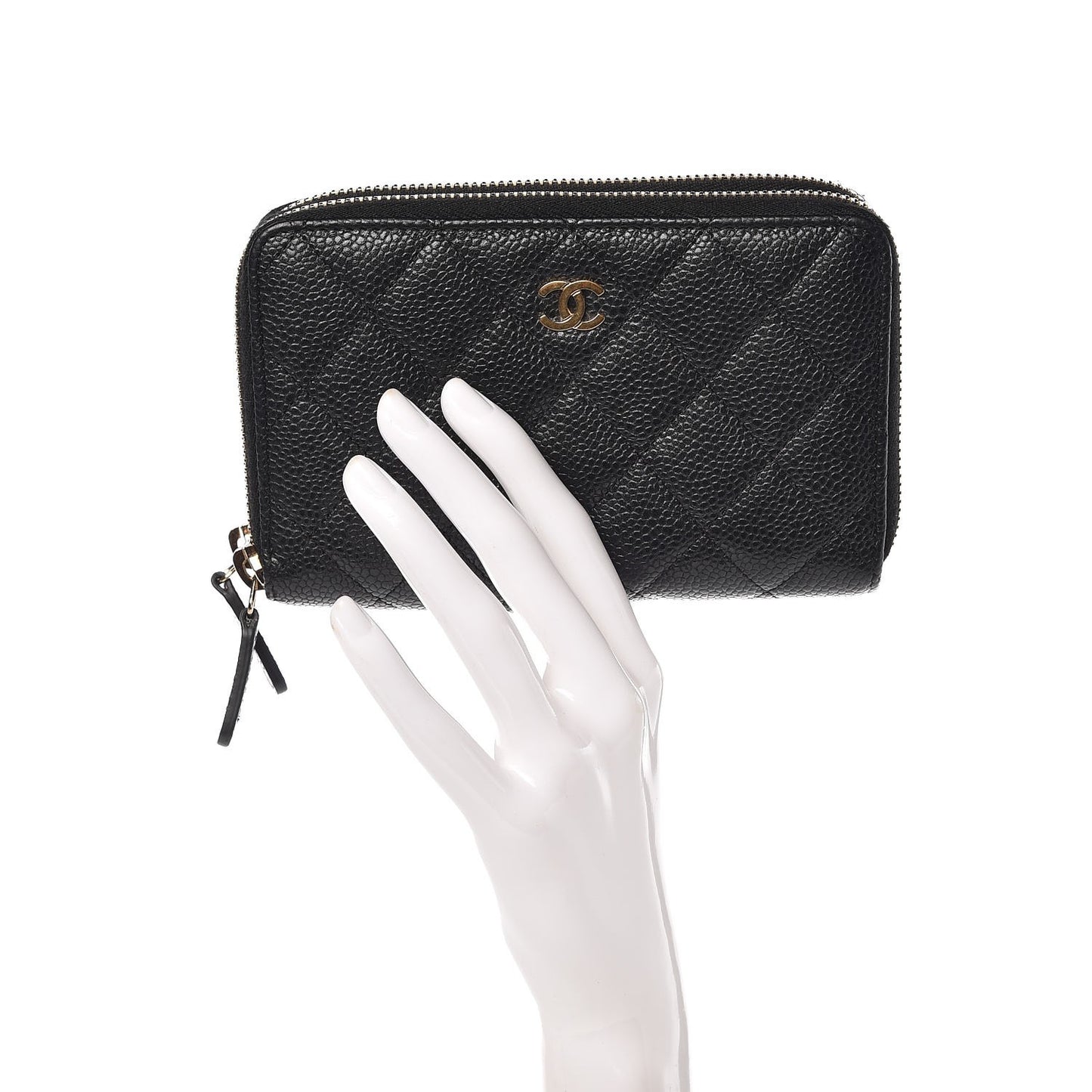 Caviar Quilted Large Gusset Double Zip Around Wallet Black