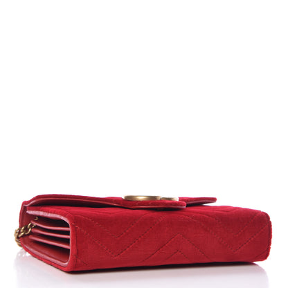 Gucci Velvet Matelasse GG Marmont Chain Wallet Hibiscus Red 4 of 11