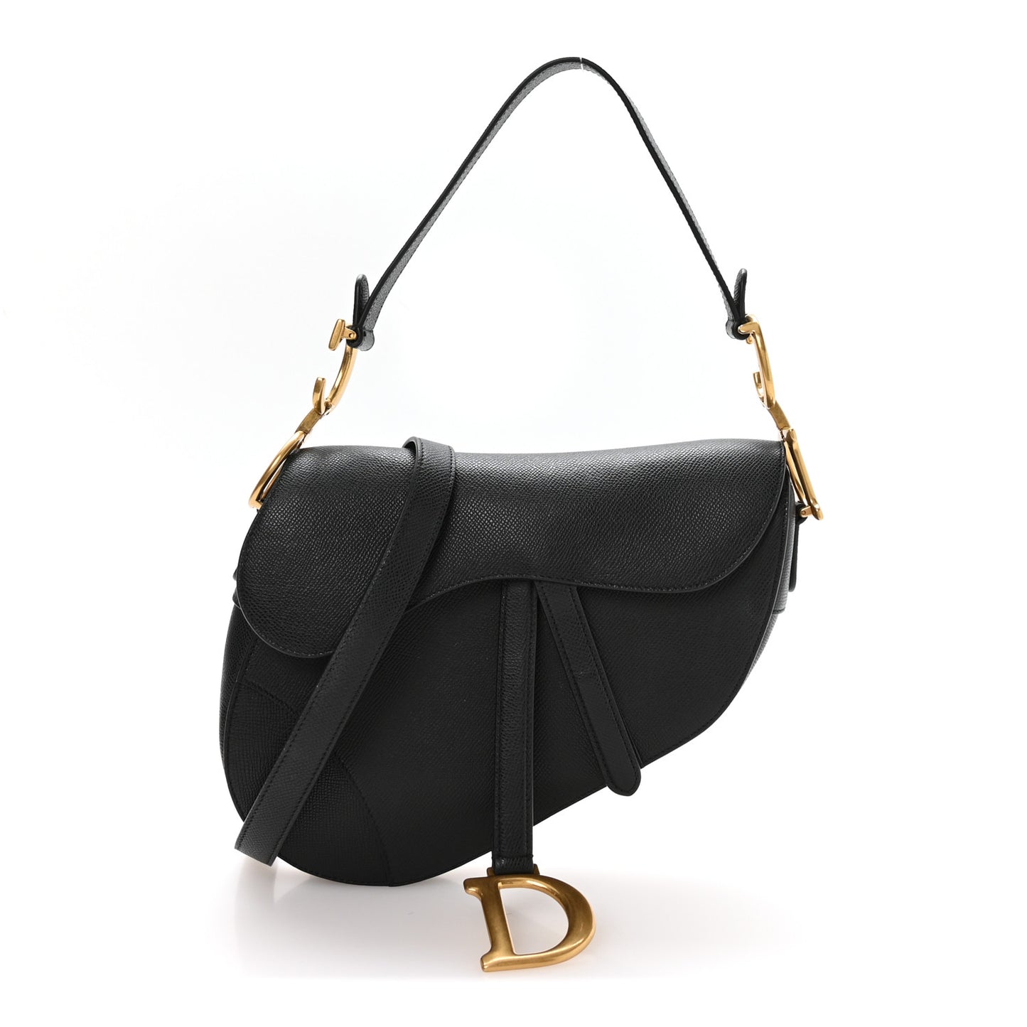 Grained Calfskin Saddle Bag With Strap Black