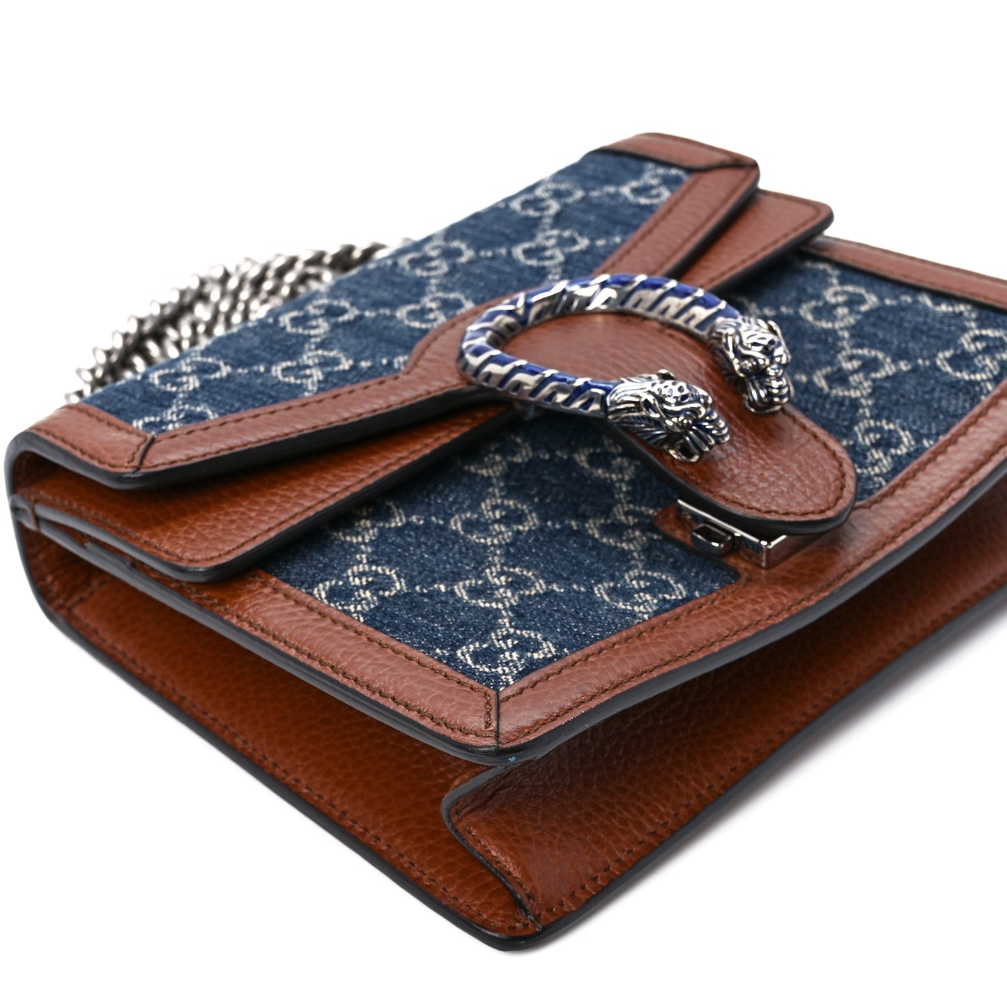 New Denim GG Monogram Dollar Calfskin Enamel Mini Dionysus Shoulder Bag Blue Tea Cuir Epilog Electric Blue