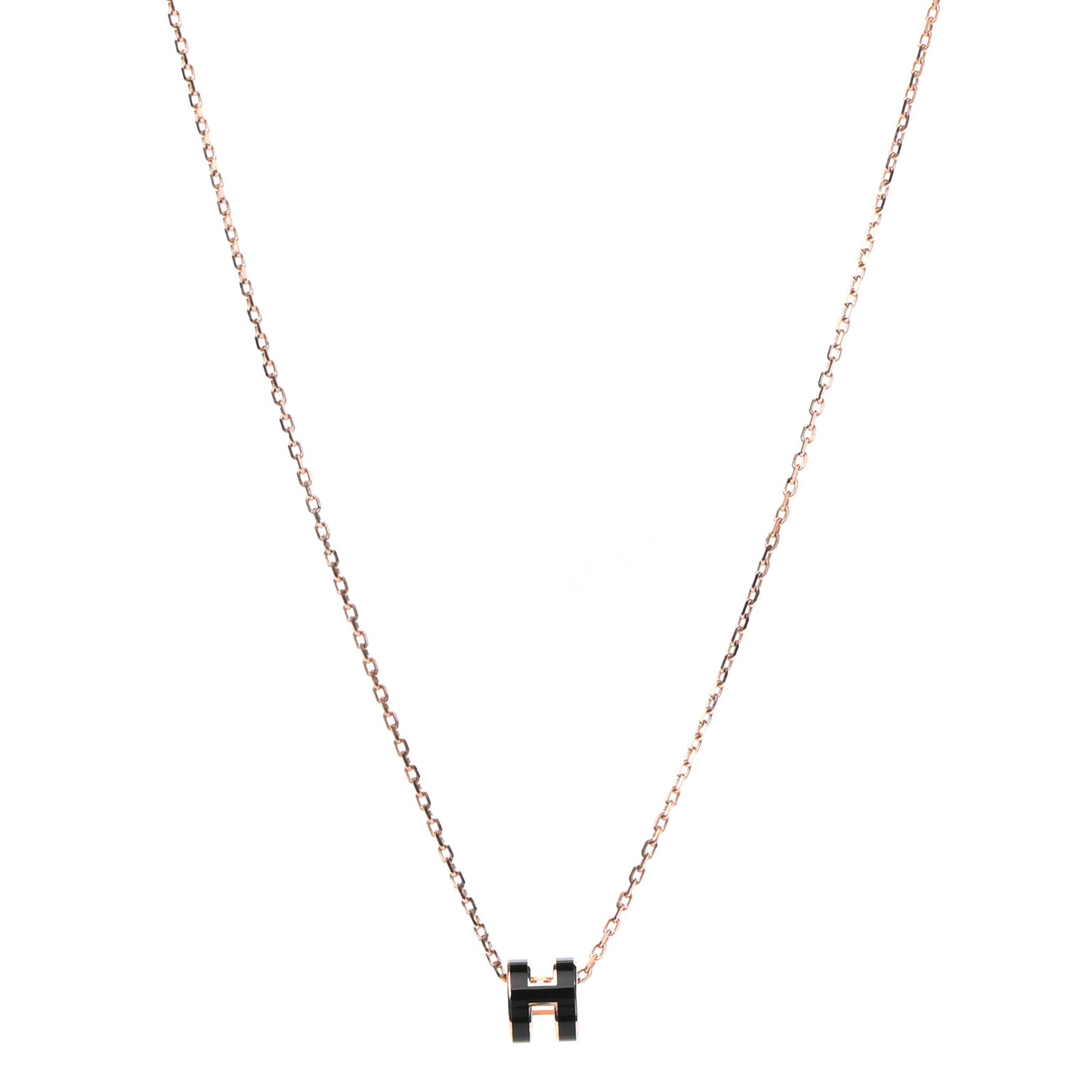 Lacquered Rose Gold Mini Pop H Pendant Necklace Black