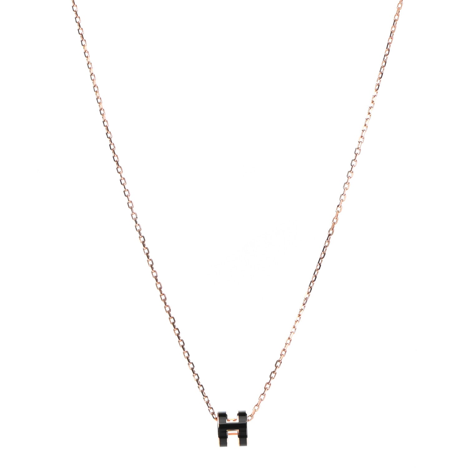 Hermes Lacquered Rose Gold Mini Pop H Pendant Necklace Black 1 of 8