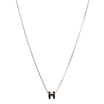 Hermes Lacquered Rose Gold Mini Pop H Pendant Necklace Black 1 of 8
