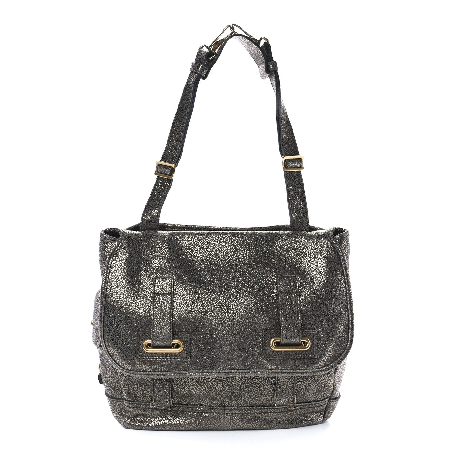 Metallic Calfskin Besace Shoulder Bag Volcano Silver