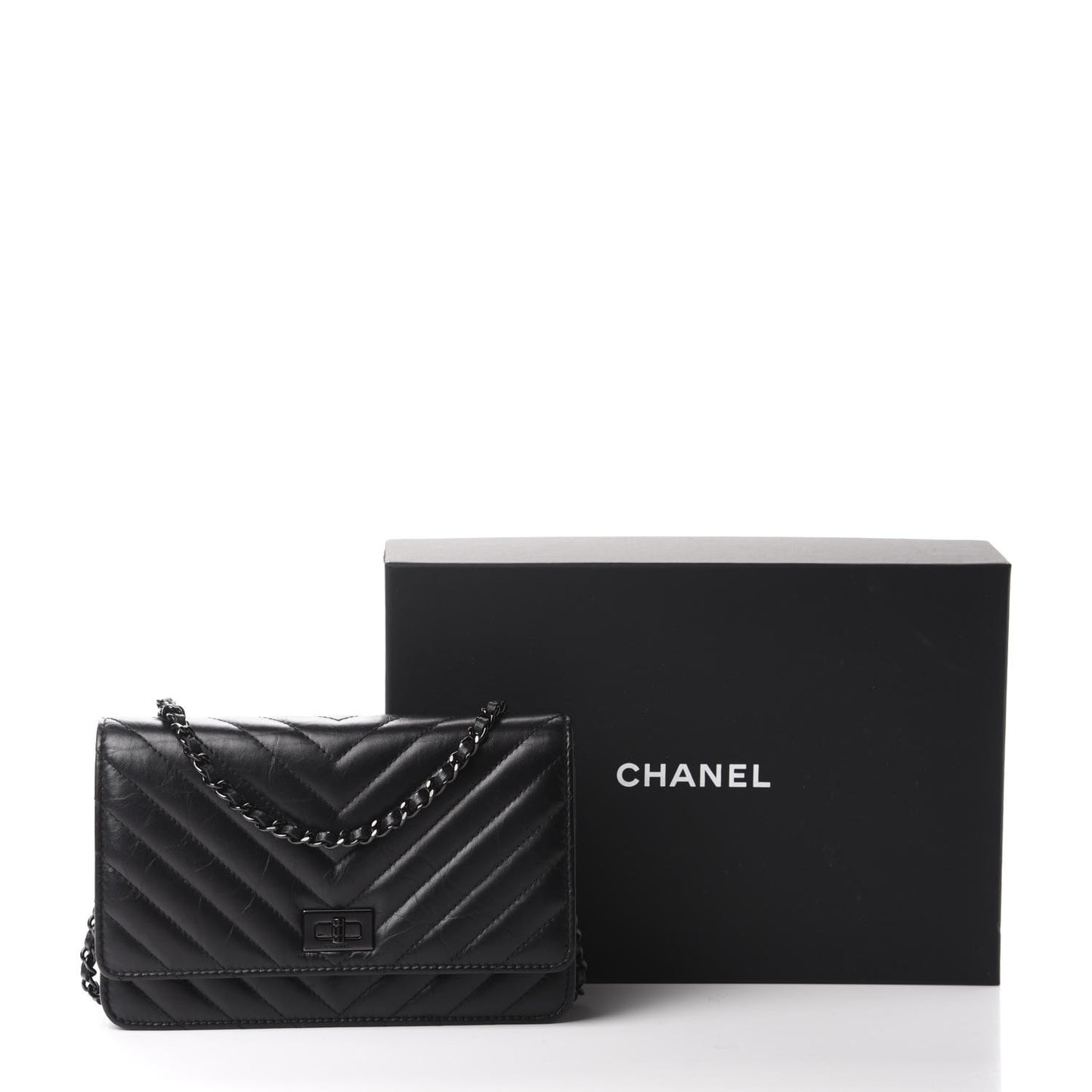 Aged Calfskin Chevron Quilted Reissue Wallet On Chain WOC So Black