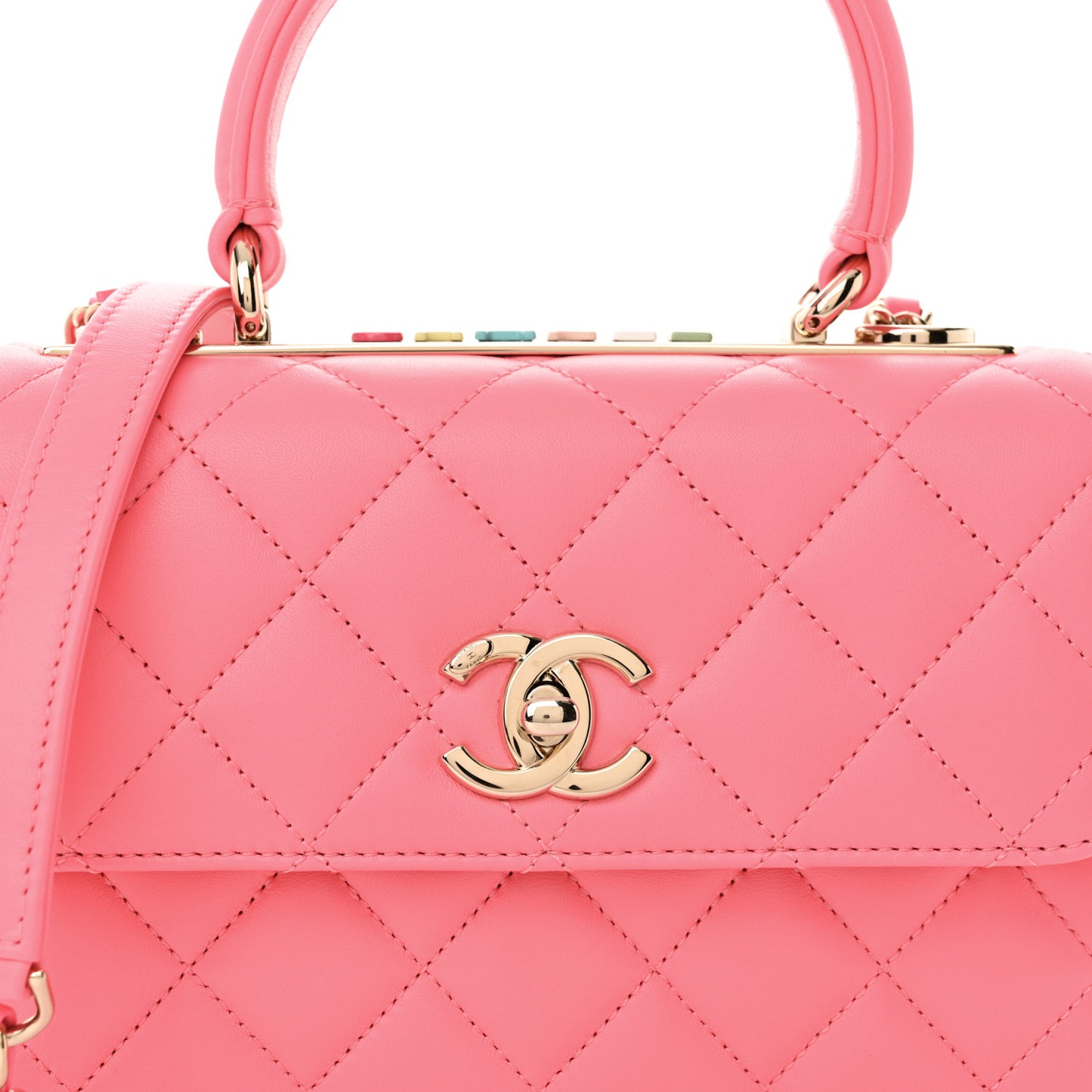 Lambskin Lacquered Quilted Mini Trendy CC Dual Handle Flap Bag Coral Pink