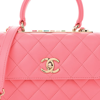Chanel Lambskin Lacquered Quilted Mini Trendy CC Dual Handle Flap Bag Coral Pink 8 of 11