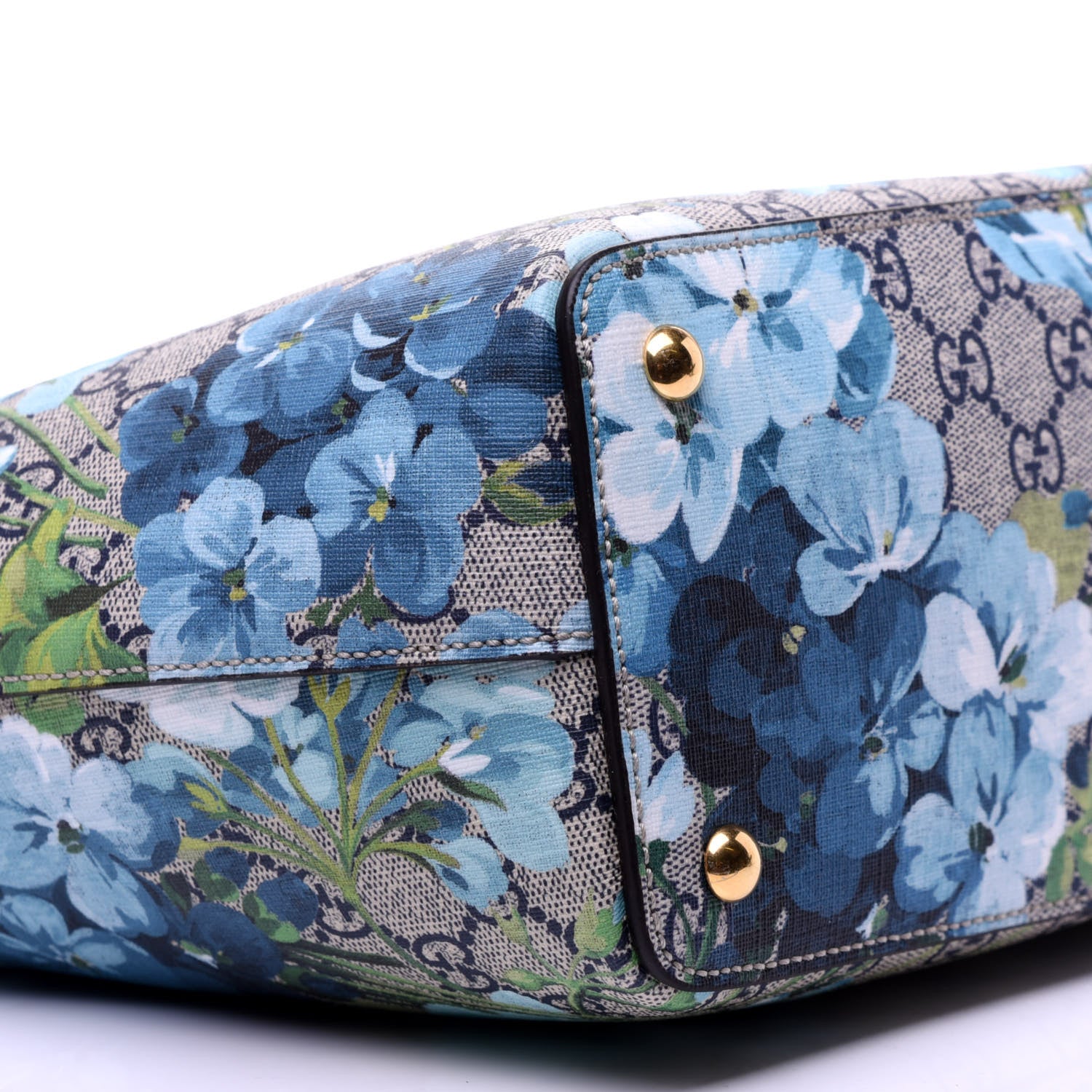 Gucci GG Supreme Monogram Blooms Medium Zippered Bucket Tote Beige Blue Navy Hibiscus Red 6 of 11