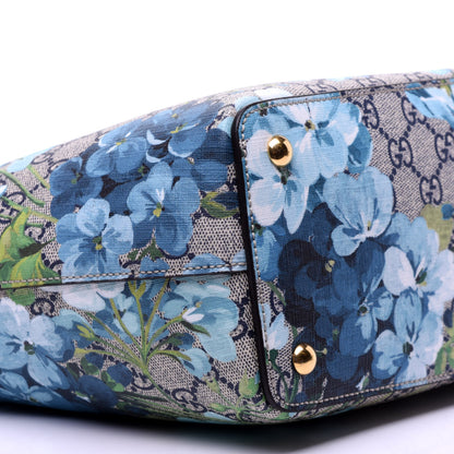 Gucci GG Supreme Monogram Blooms Medium Zippered Bucket Tote Beige Blue Navy Hibiscus Red 6 of 11