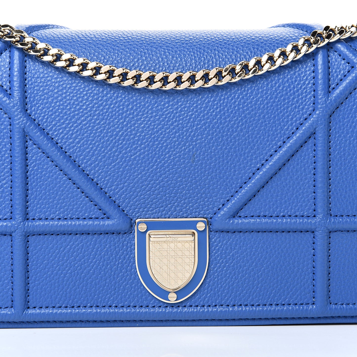 Grained Calfskin Diorama Wallet on Chain Pouch Blue