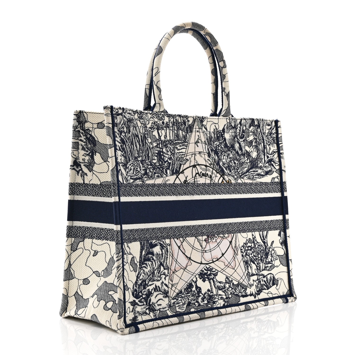 Christian Dior Canvas Embroidered Large Around The World Book Tote Blue 3 of 11