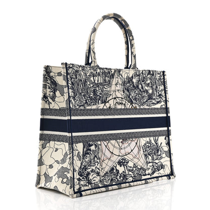 Christian Dior Canvas Embroidered Large Around The World Book Tote Blue 3 of 11