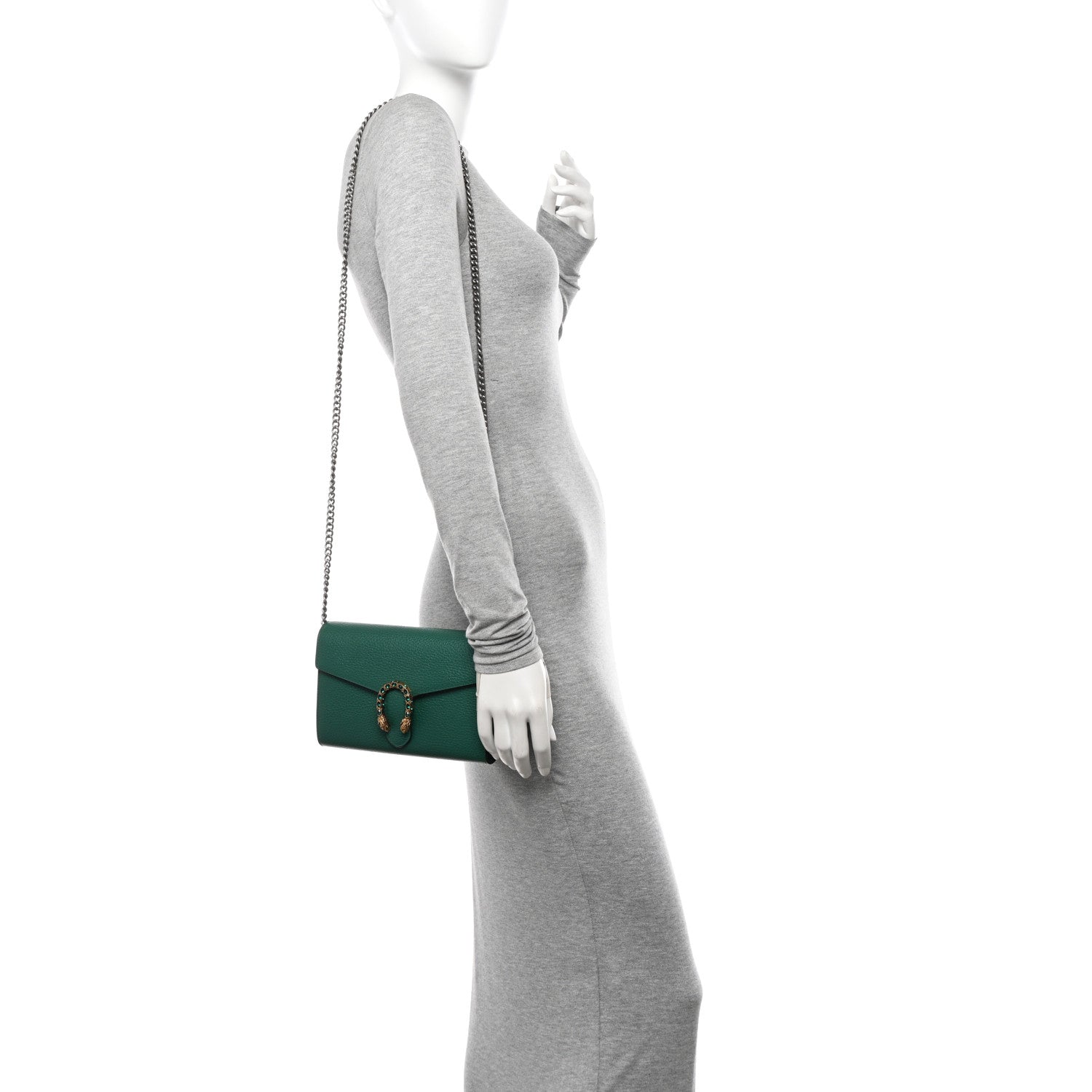 Gucci Calfskin Mini Dionysus Chain Wallet Emerald 3 of 11