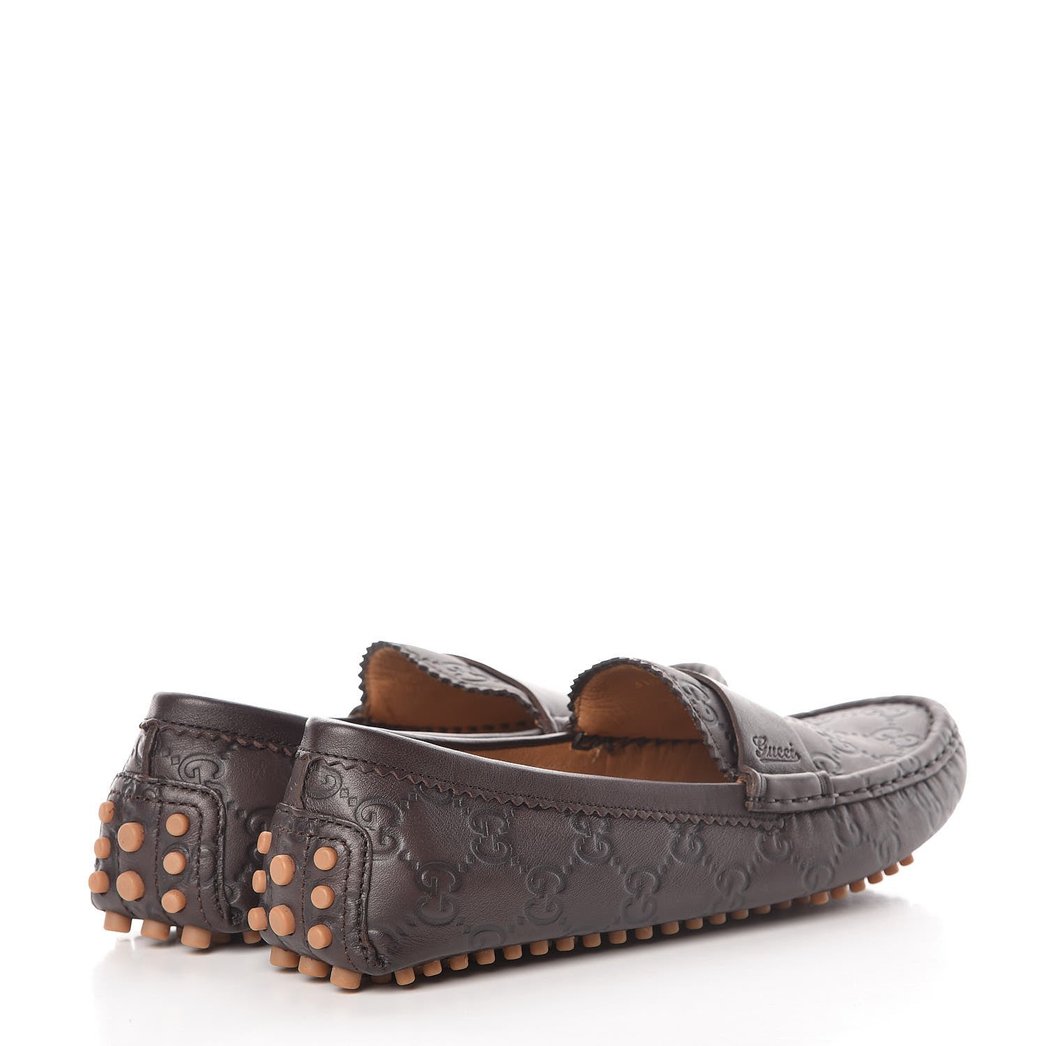 Gucci Soft Guccissima Womens Driver Loafers 37.5 Chocolate 4 of 13