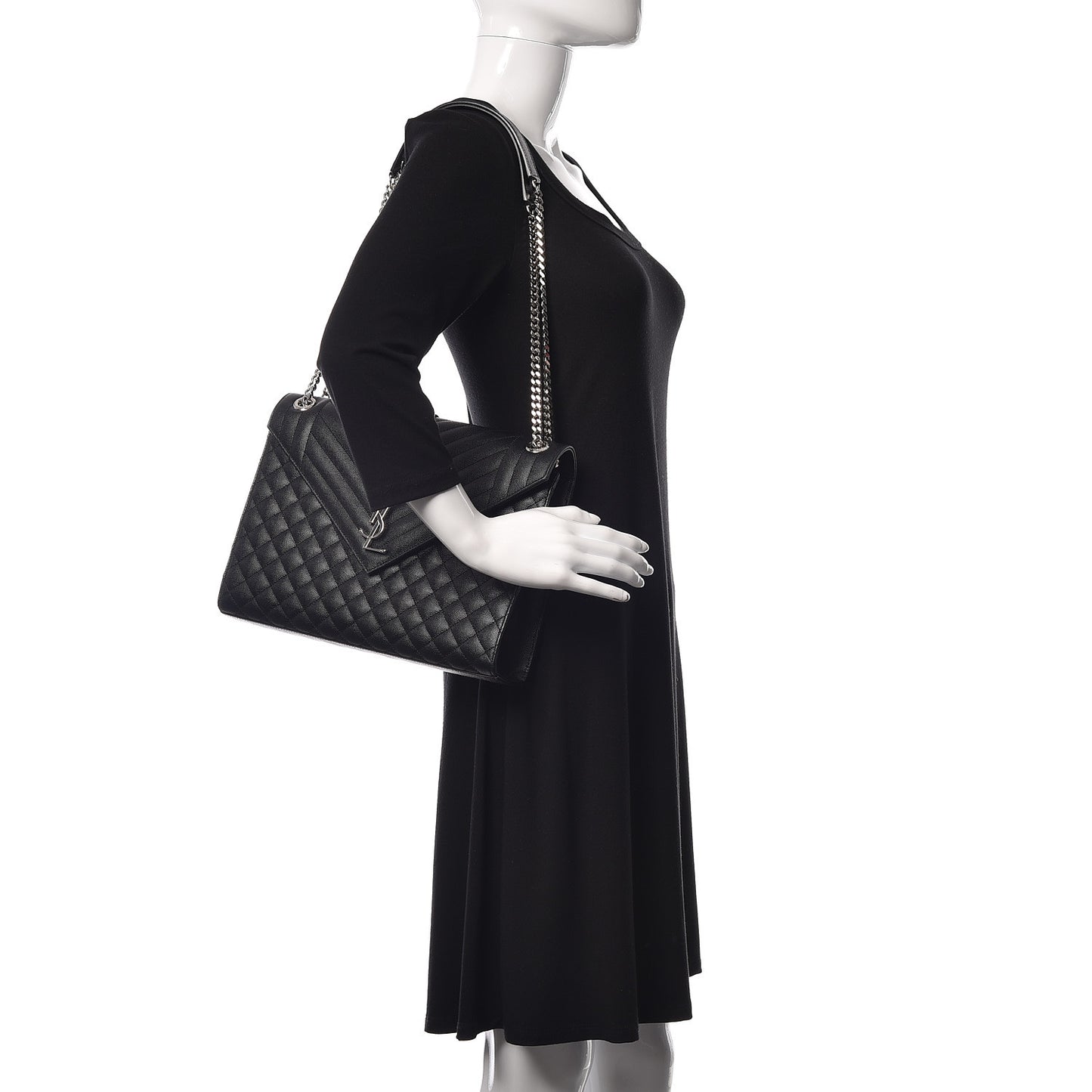 Grain De Poudre Textured Mixed Matelasse Large Triquilt Monogram Satchel Black