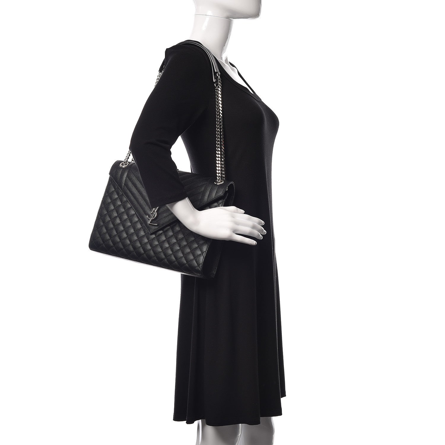 Saint Laurent Grain De Poudre Textured Mixed Matelasse Large Triquilt Monogram Satchel Black 2 of 11