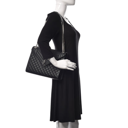 Saint Laurent Grain De Poudre Textured Mixed Matelasse Large Triquilt Monogram Satchel Black 2 of 11