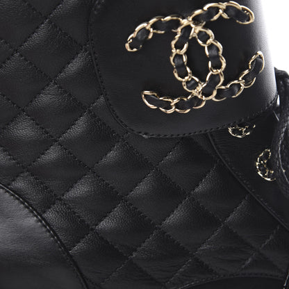 Chanel Shiny Goatskin Calfskin Quilted Lace Up Combat Boots 40 Black 8 of 9