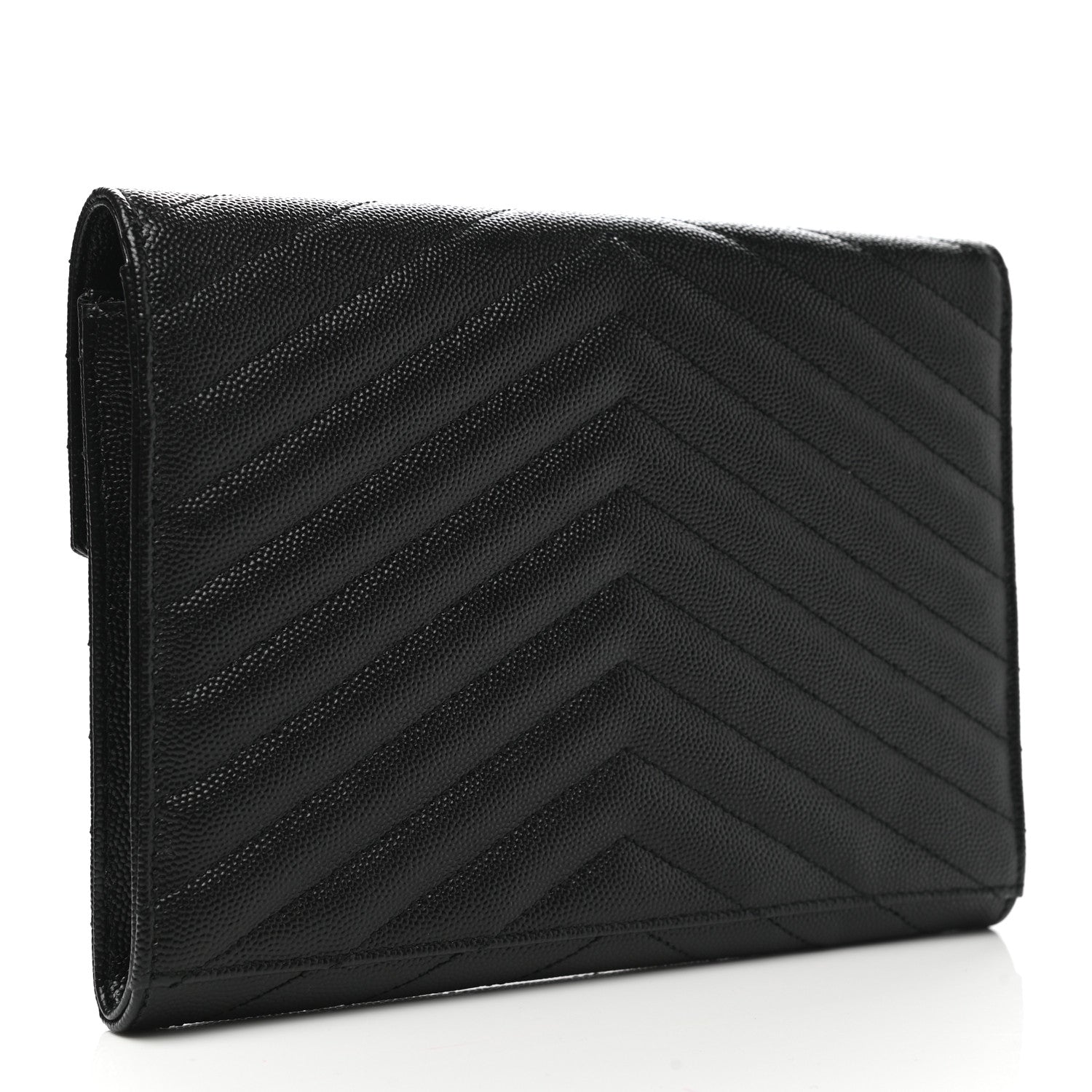 Saint Laurent Grain De Poudre Matelasse Chevron Monogram Envelope Clutch Black 4 of 8