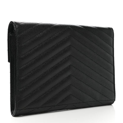 Saint Laurent Grain De Poudre Matelasse Chevron Monogram Envelope Clutch Black 4 of 8