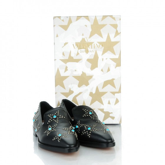 Nappa Star Studded Cabochon Loafers 39 Black