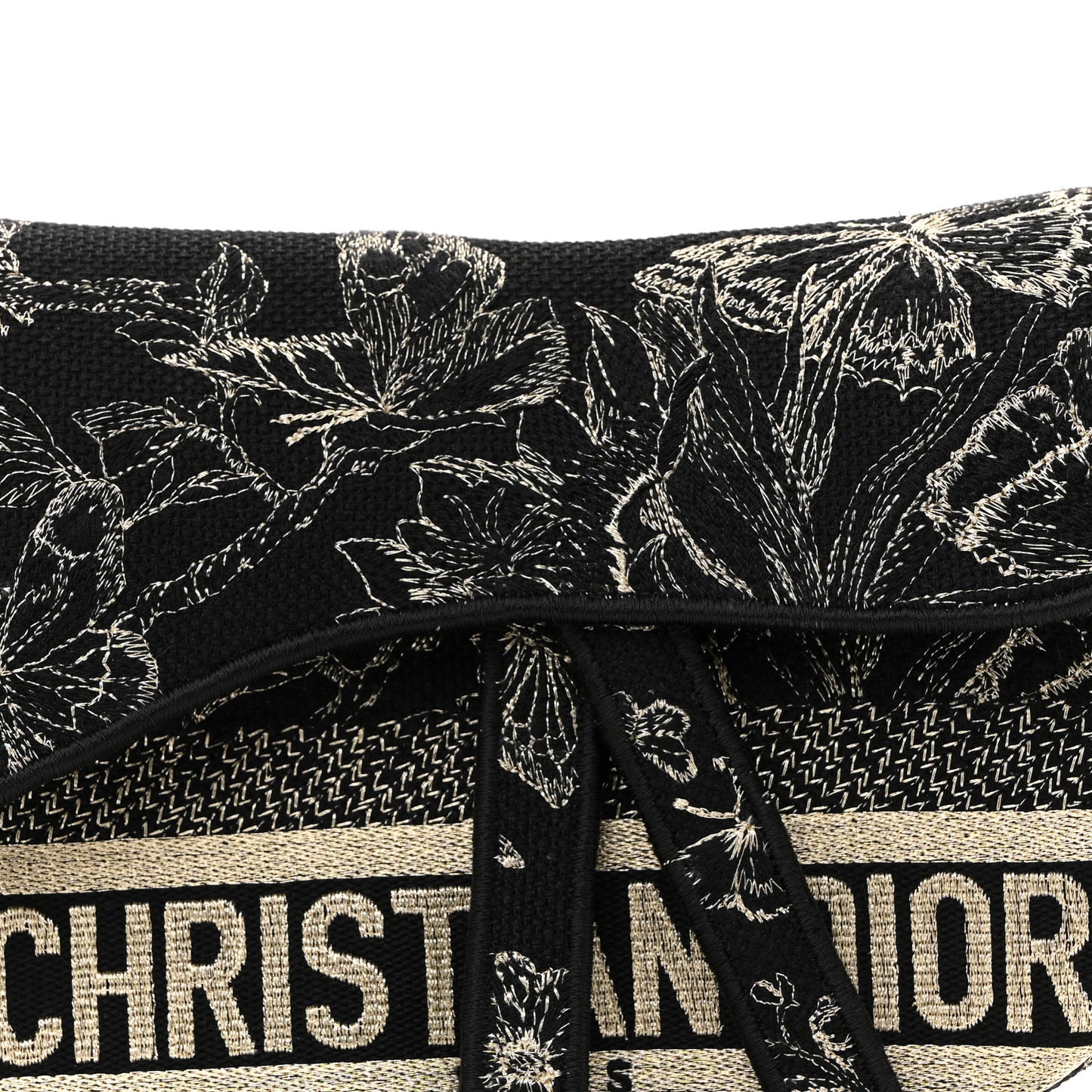 Canvas Embroidered Butterfly Print Saddle Bag Black