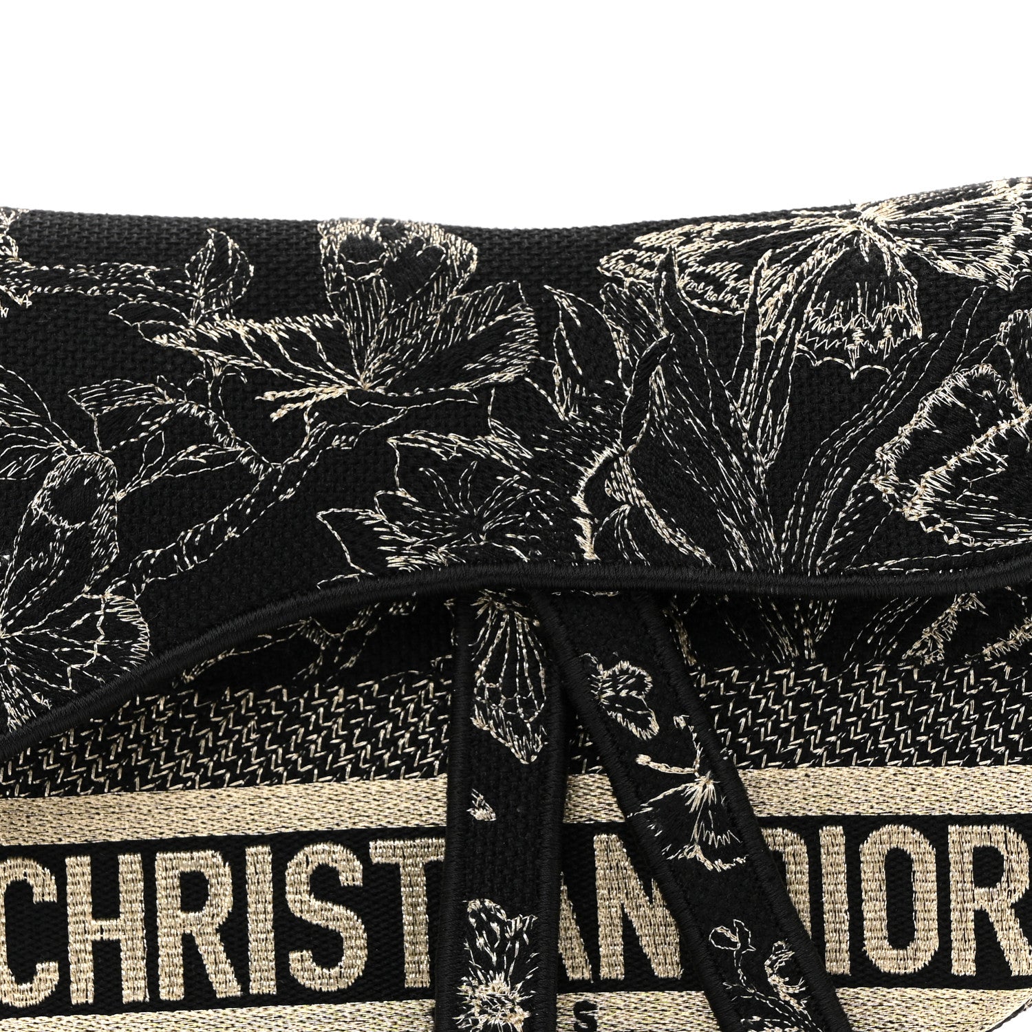 Christian Dior Canvas Embroidered Butterfly Print Saddle Bag Black 8 of 10