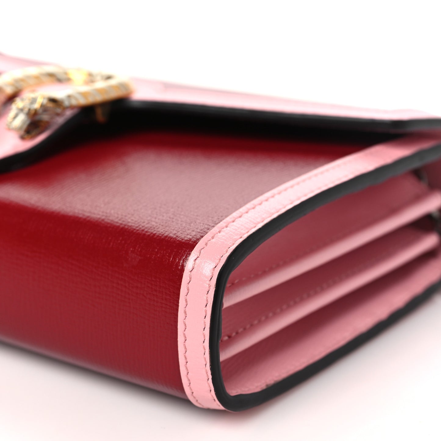 Azalea Calfskin Enamel Mini Dionysus Chain Wallet New Cherry Red Wild Rose Off White
