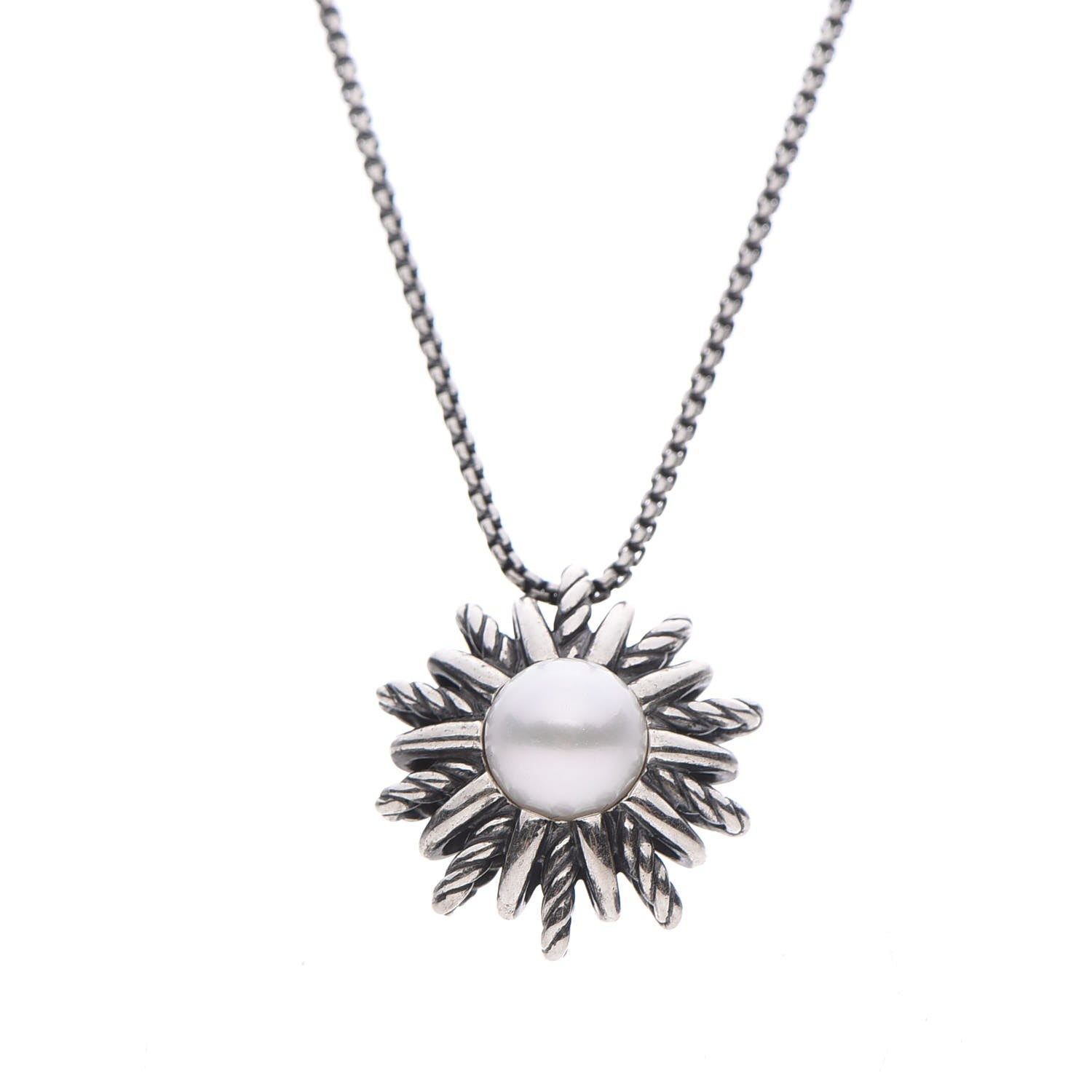 David Yurman Sterling Silver Pearl 18mm Starburst Pendant Necklace 4 of 7