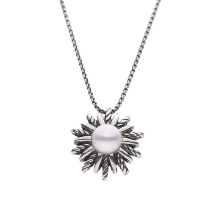 David Yurman Sterling Silver Pearl 18mm Starburst Pendant Necklace 4 of 7