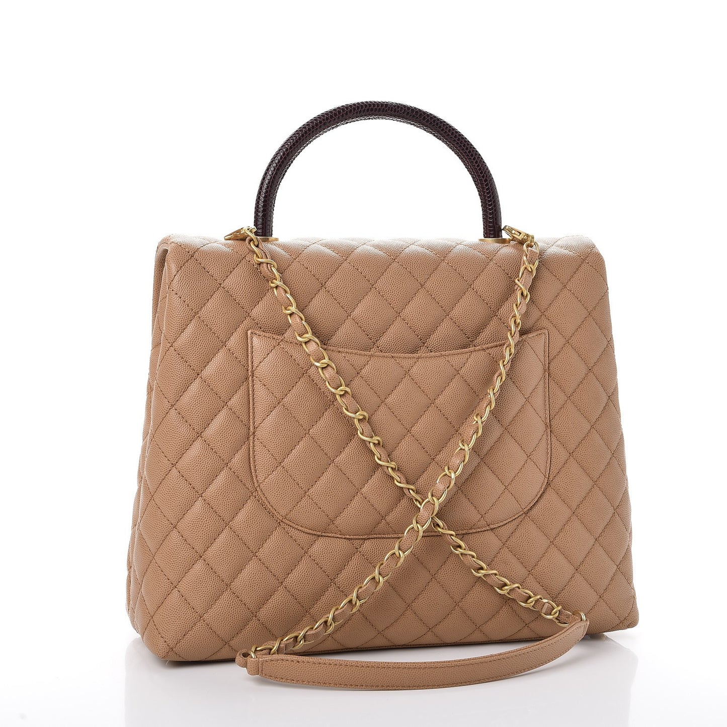 Caviar Lizard Quilted Large Coco Handle Flap Beige