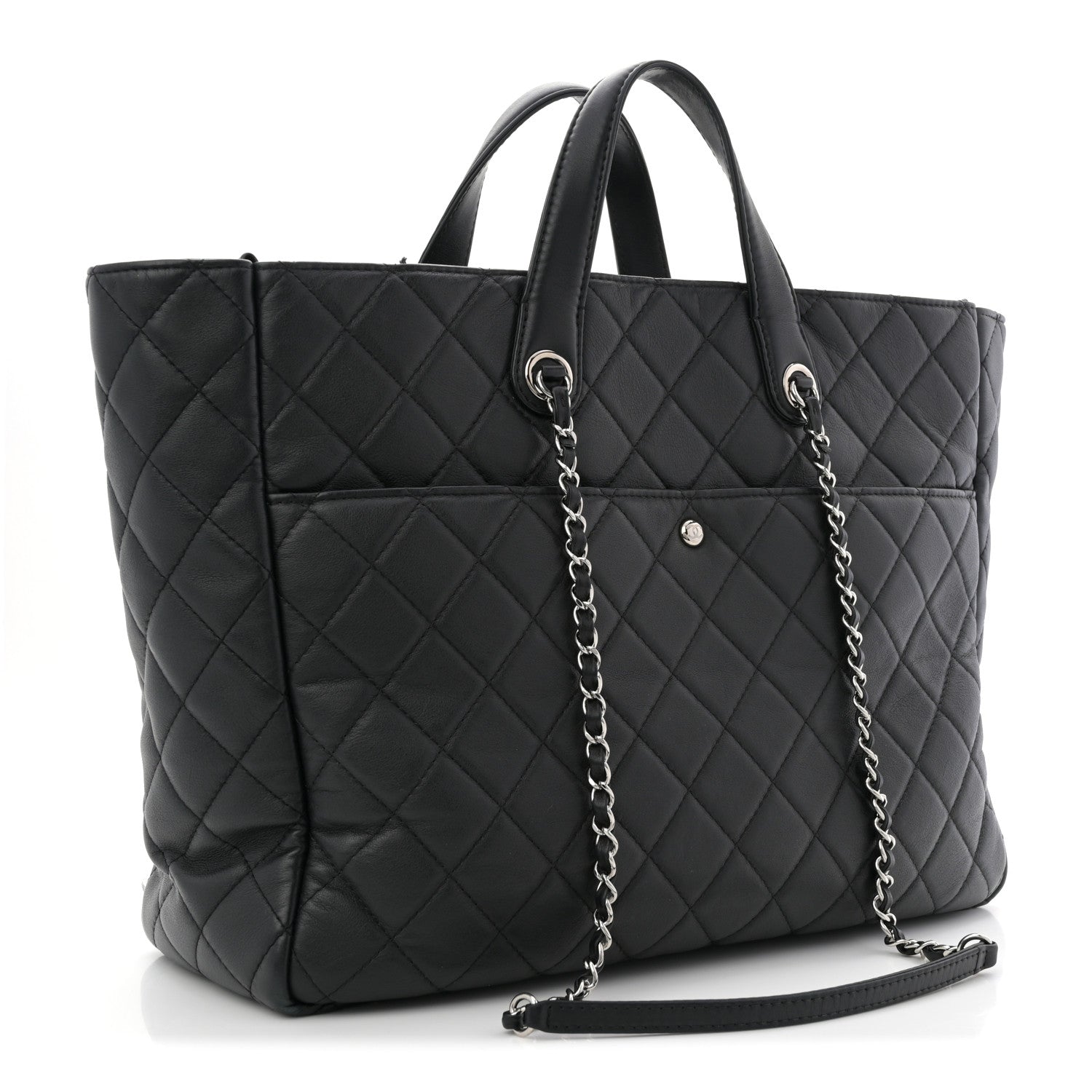 Chanel Calfskin Quilted Ultra Pocket Shopping Tote Black 3 of 12