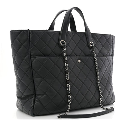 Chanel Calfskin Quilted Ultra Pocket Shopping Tote Black 3 of 12