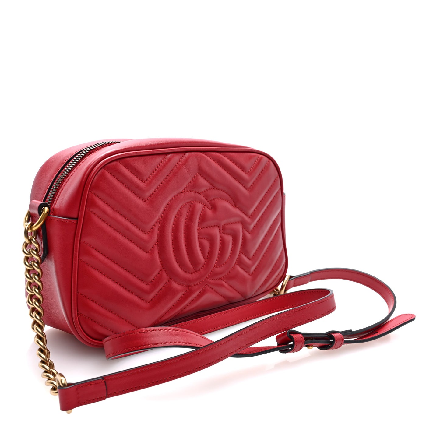 Calfskin Matelasse Small GG Marmont Chain Shoulder Bag Hibiscus Red