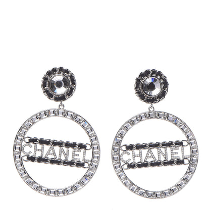Chanel Crystal Lambskin Chain CC Hoop Clip On Earrings Black Silver 1 of 4