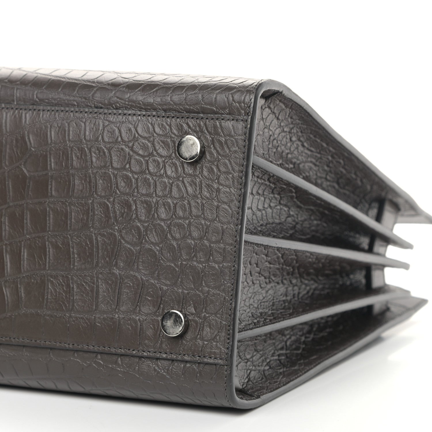 Saint Laurent Calfskin Crocodile Embossed Small Sac De Jour Coal 9 of 9