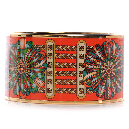 Hermes Enamel Printed Rubans de Cheval Extra Wide Bracelet 65 Orange 5 of 6