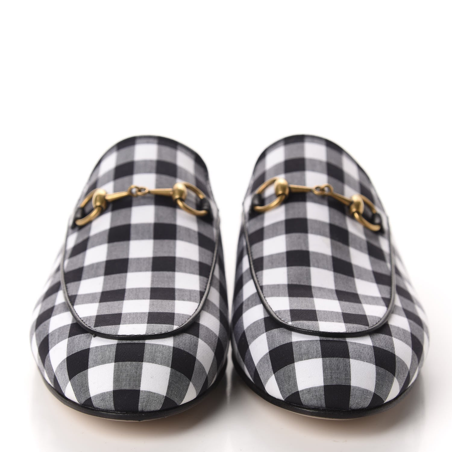 Gucci Cotton Gingham Womens Princetown Slippers 37.5 White Black 2 of 10