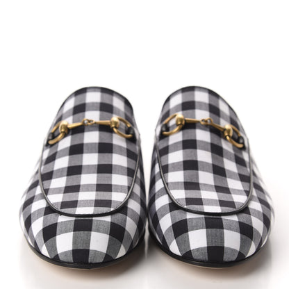 Gucci Cotton Gingham Womens Princetown Slippers 37.5 White Black 2 of 10