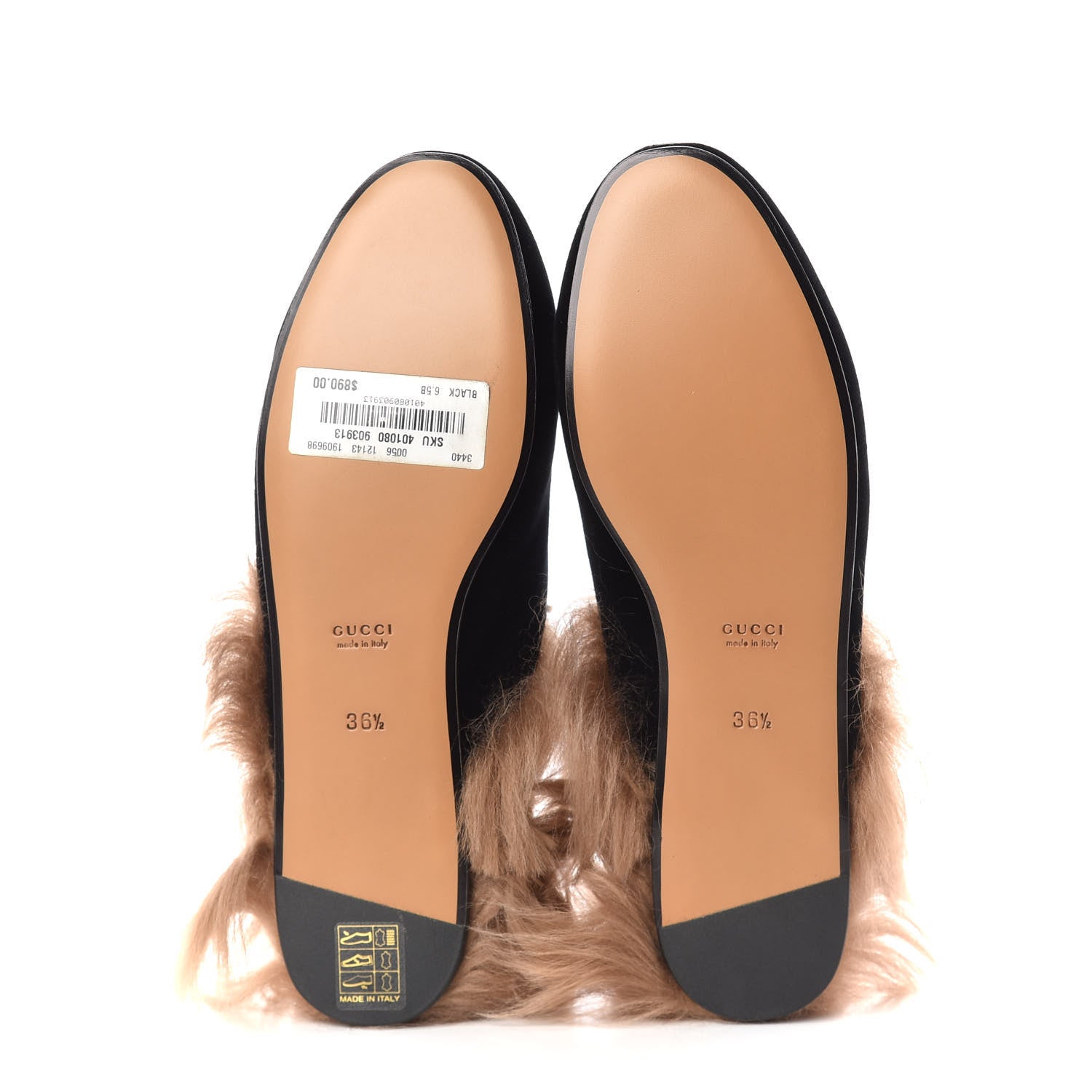 Gucci Velvet Fur Womens Princetown Slippers 36.5 Black 6 of 10