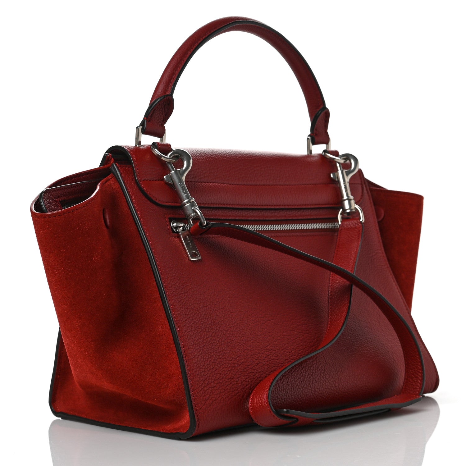 Celine Drummed Calfskin Suede Small Trapeze Merlot 2 of 8