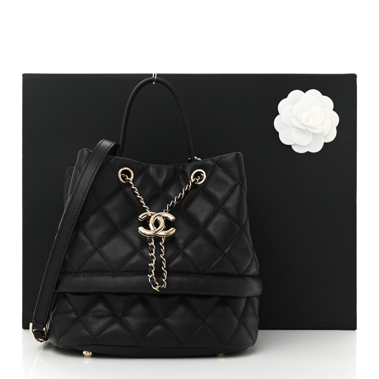 Chanel Caviar Quilted Rolled Up Bucket Drawstring Bag Black 11 of 11