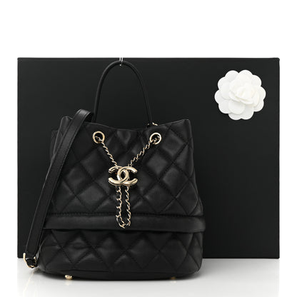 Chanel Caviar Quilted Rolled Up Bucket Drawstring Bag Black 11 of 11