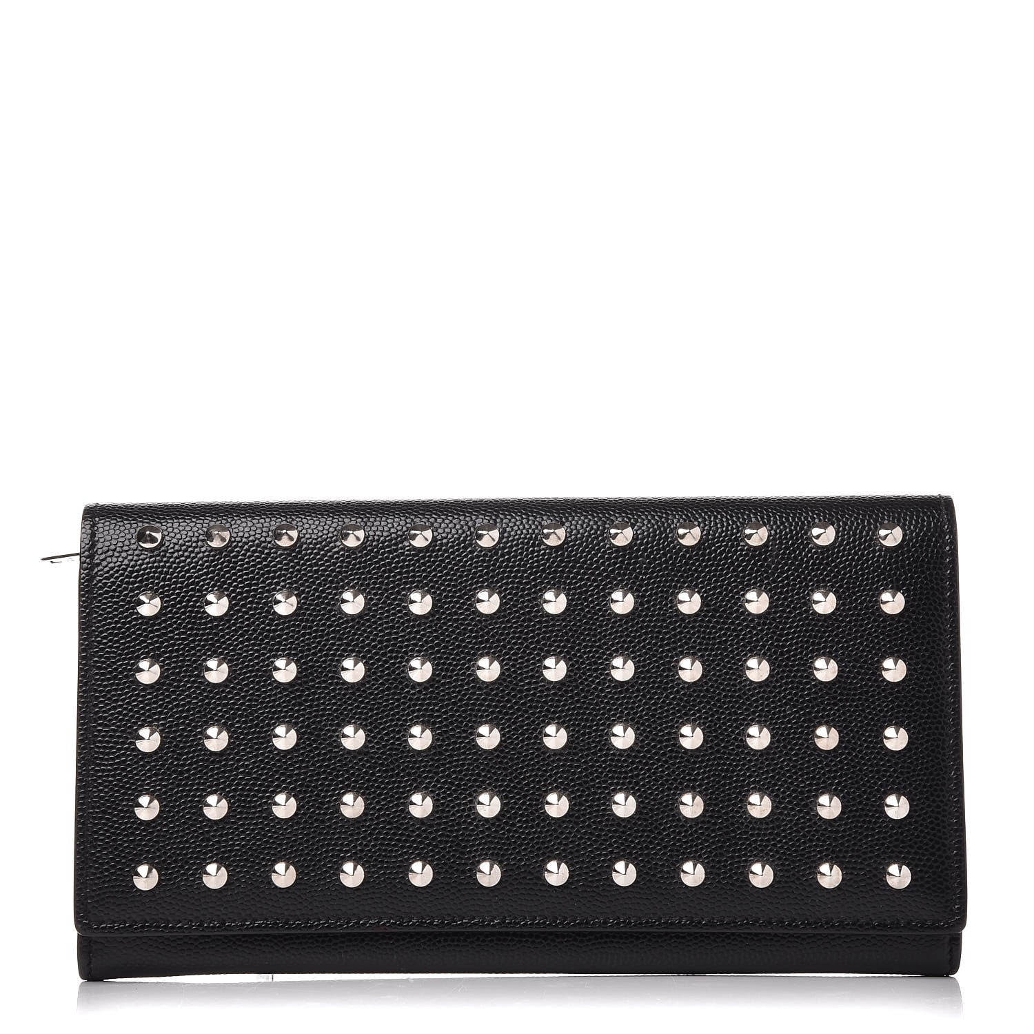 Saint Laurent Grain De Poudre Studded Classic Marquage Flap Wallet Black 1 of 10